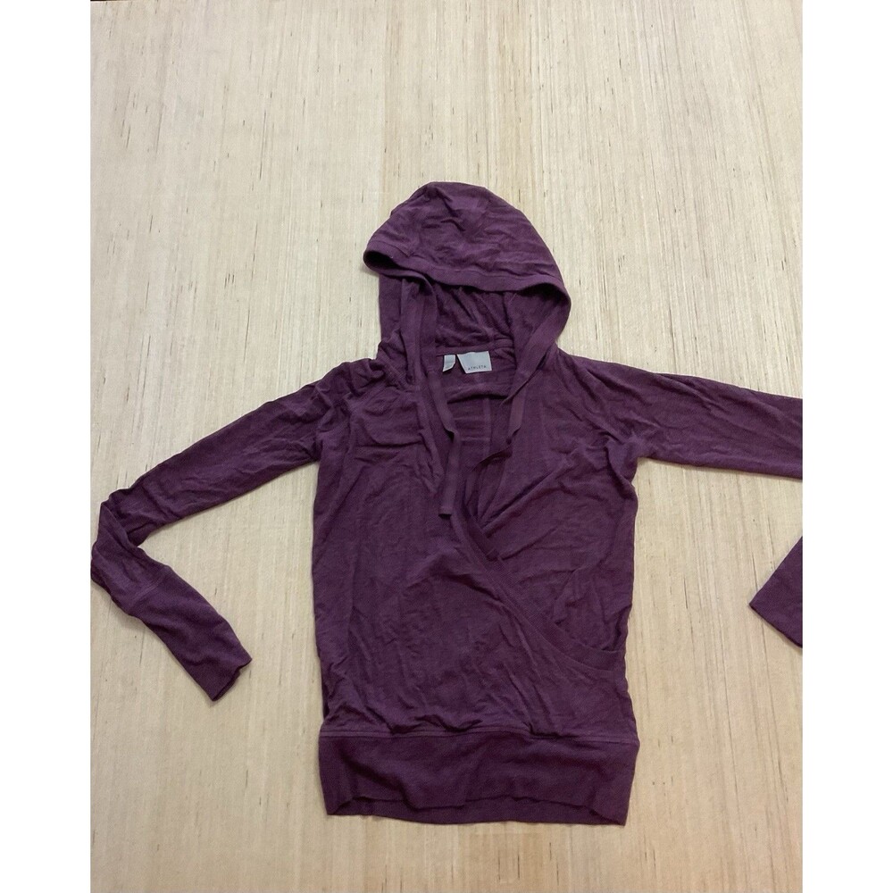 Athleta Hooded Women's Size XXS Maroon Purple Wrap Knit Long Sleeve Thumbholes